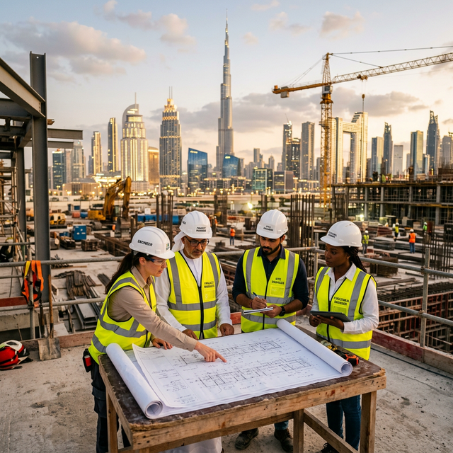 Best Notch engineering team at construction site in Dubai